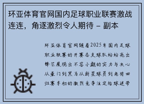 环亚体育官网国内足球职业联赛激战连连，角逐激烈令人期待 - 副本