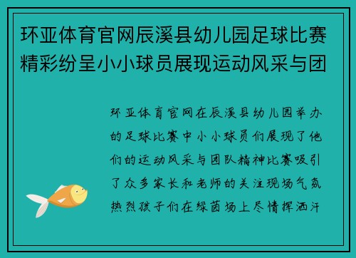 环亚体育官网辰溪县幼儿园足球比赛精彩纷呈小小球员展现运动风采与团队精神